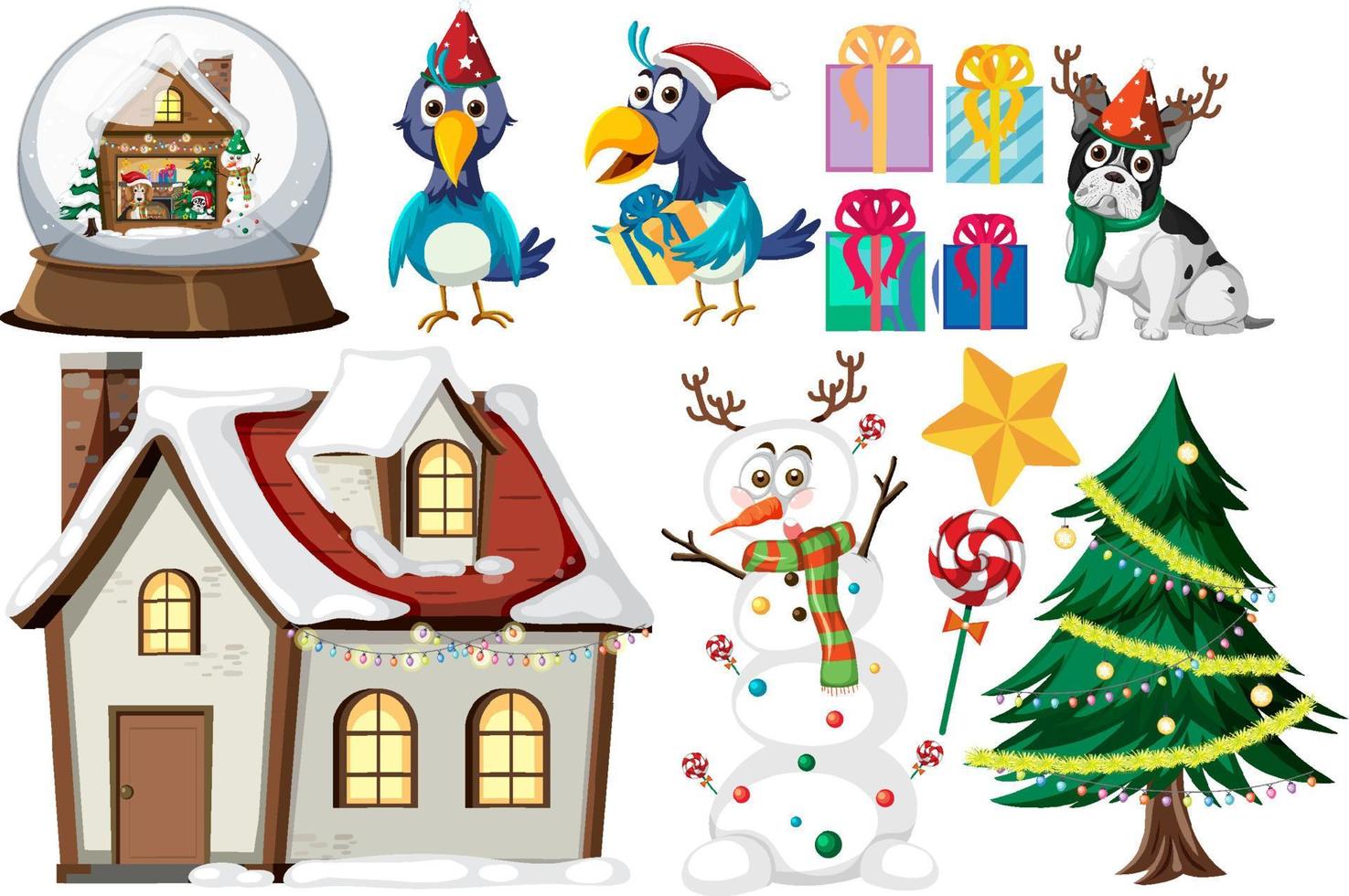 Christmas set with tree and decorations vector