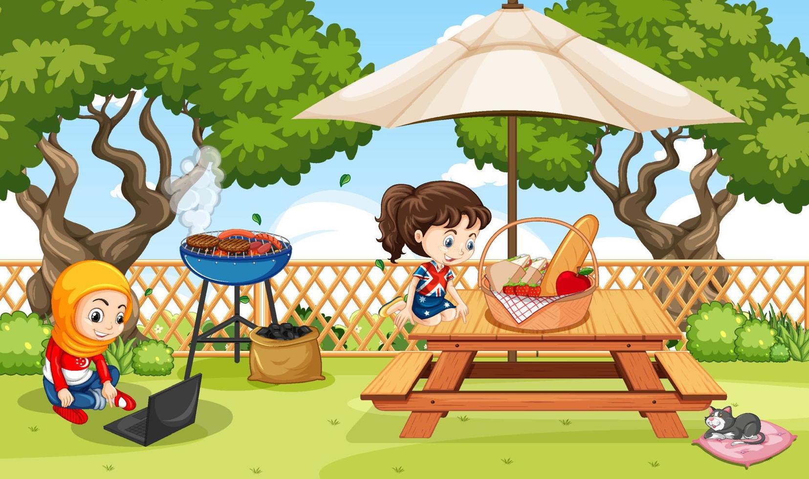 Scene with children in the park vector