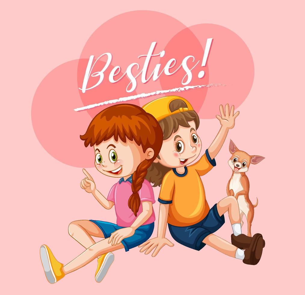 Best friend girls cartoon character with besties lettering 6212527 ...