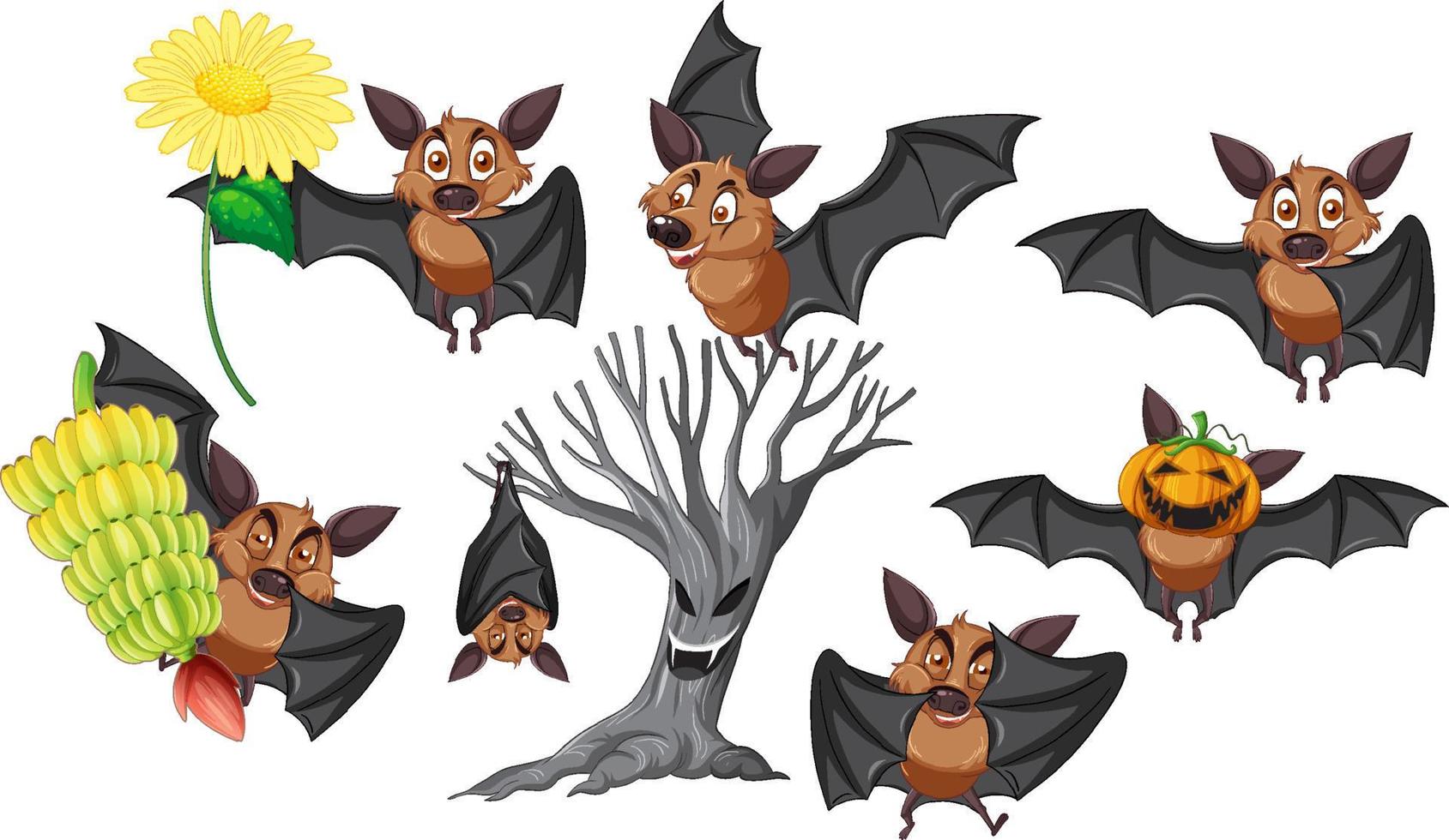 Set of different poses of bats cartoon characters vector