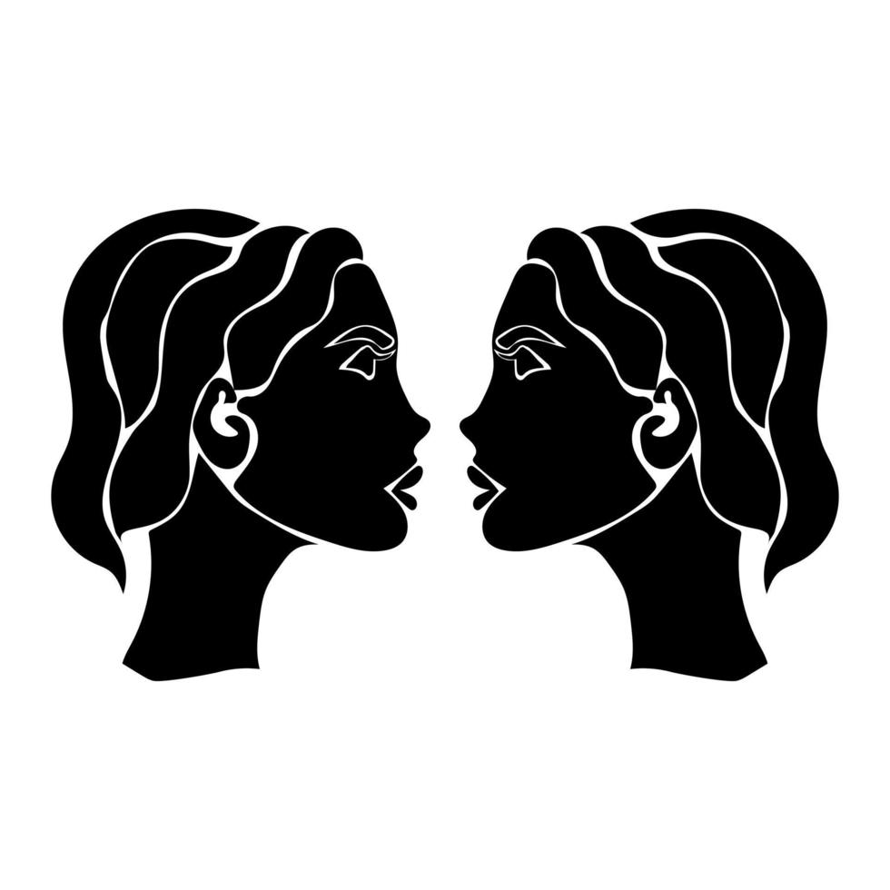 Zodiac sign gemini silhouette, one of 12 horoscope signs vector