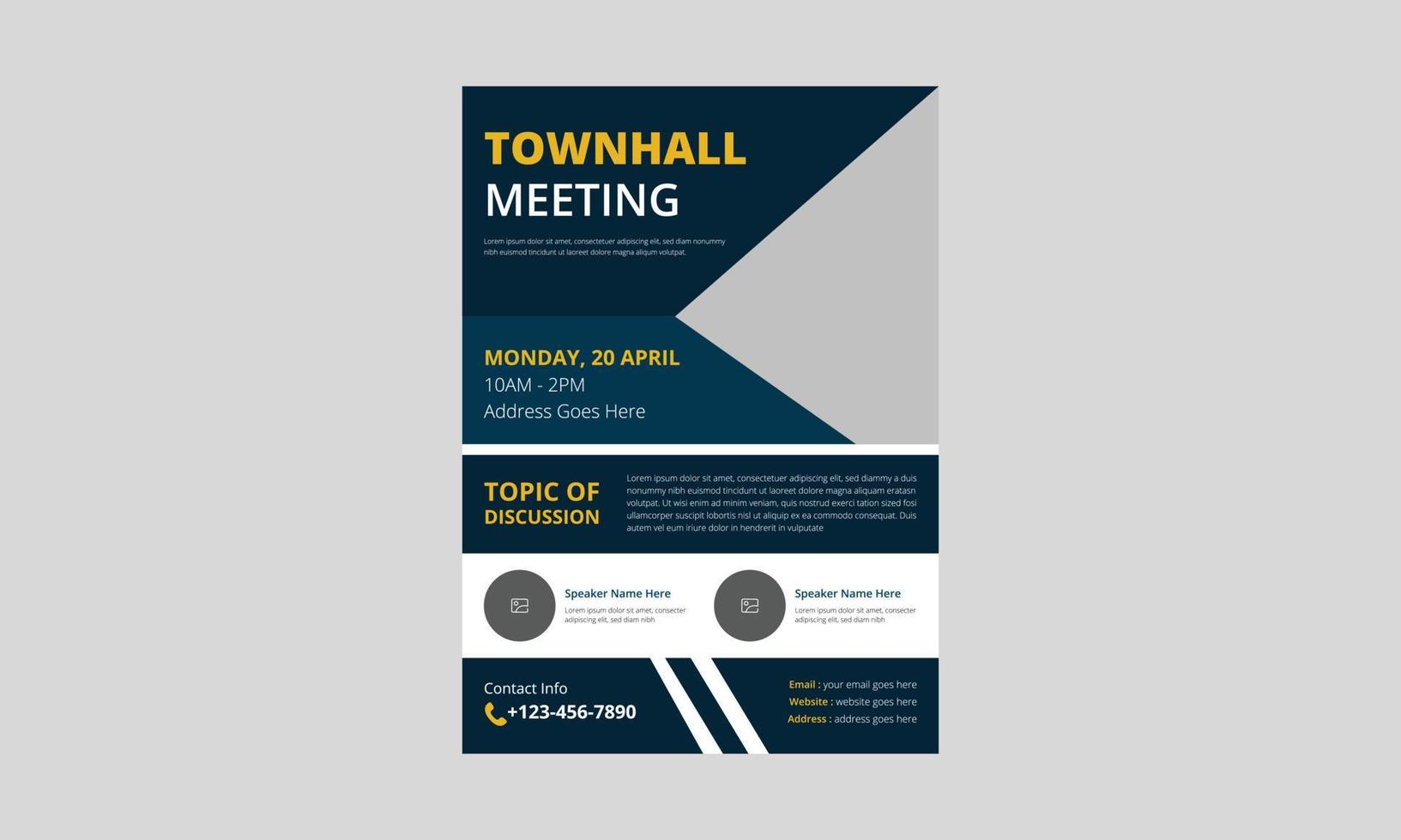 Town hall meeting flyer template design. Town hall meeting flyer samples. Conference poster leaflet design, A4 size, cover, poster, print-ready vector