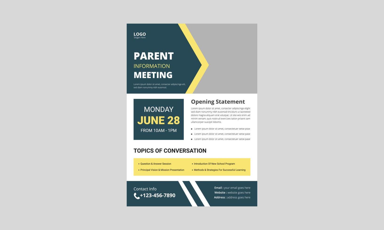 Parent meeting flyer template design. Parent support flyer poster leaflet design. a4 size, flyer, cover, poster, brochure, print-ready vector