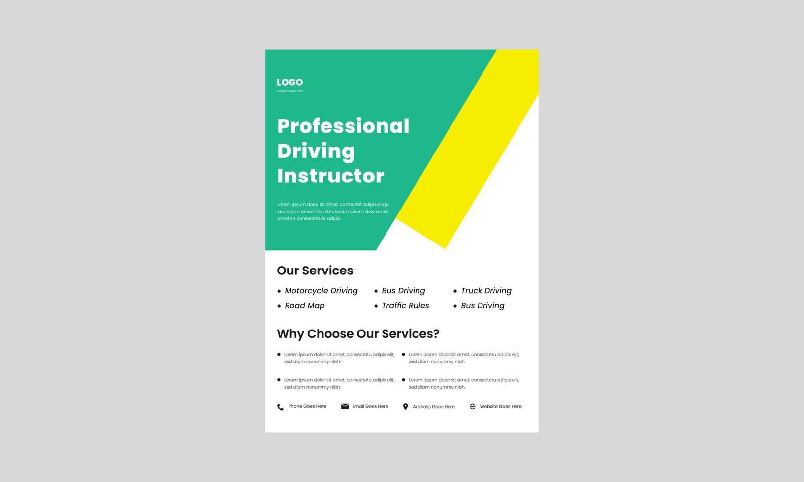 driving school flyer design template. learn driving today poster, leaflet design. experts in driving flyer templates. vector