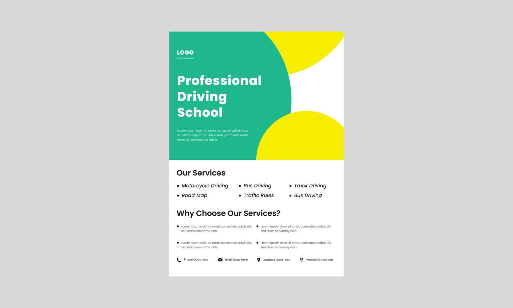 driving school flyer design template. learn driving today poster, leaflet design. experts in driving flyer templates. vector