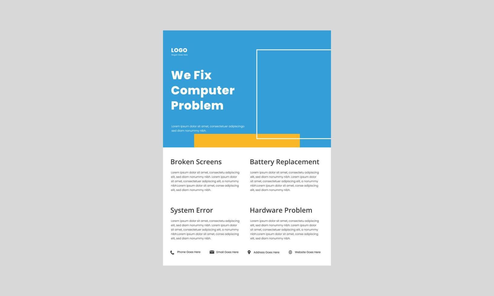 computer repair service flyer design. local computer repair shop poster, leaflet design. we fix the computer problem flyer. vector