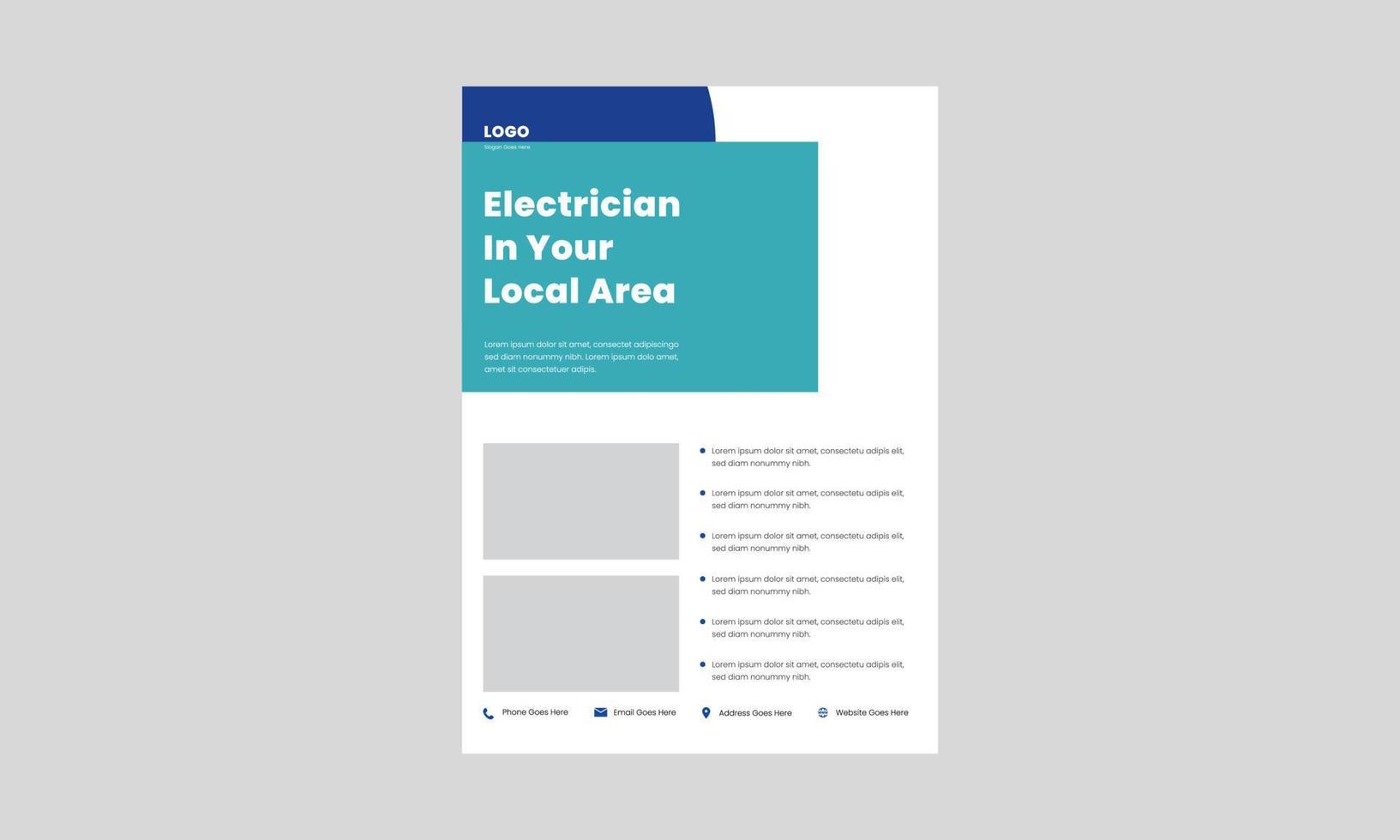 electricista experto en plantilla de diseño de volante de servicio eléctrico. cartel de servicios eléctricos profesionales, diseño de folletos. vector