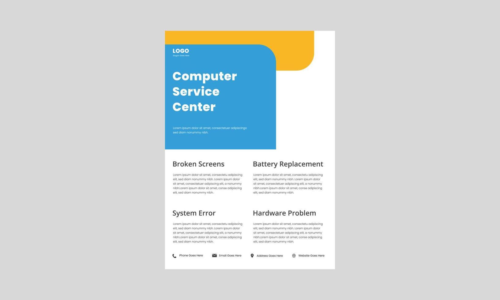 computer repair service flyer design. local computer repair shop poster, leaflet design. we fix the computer problem flyer. vector