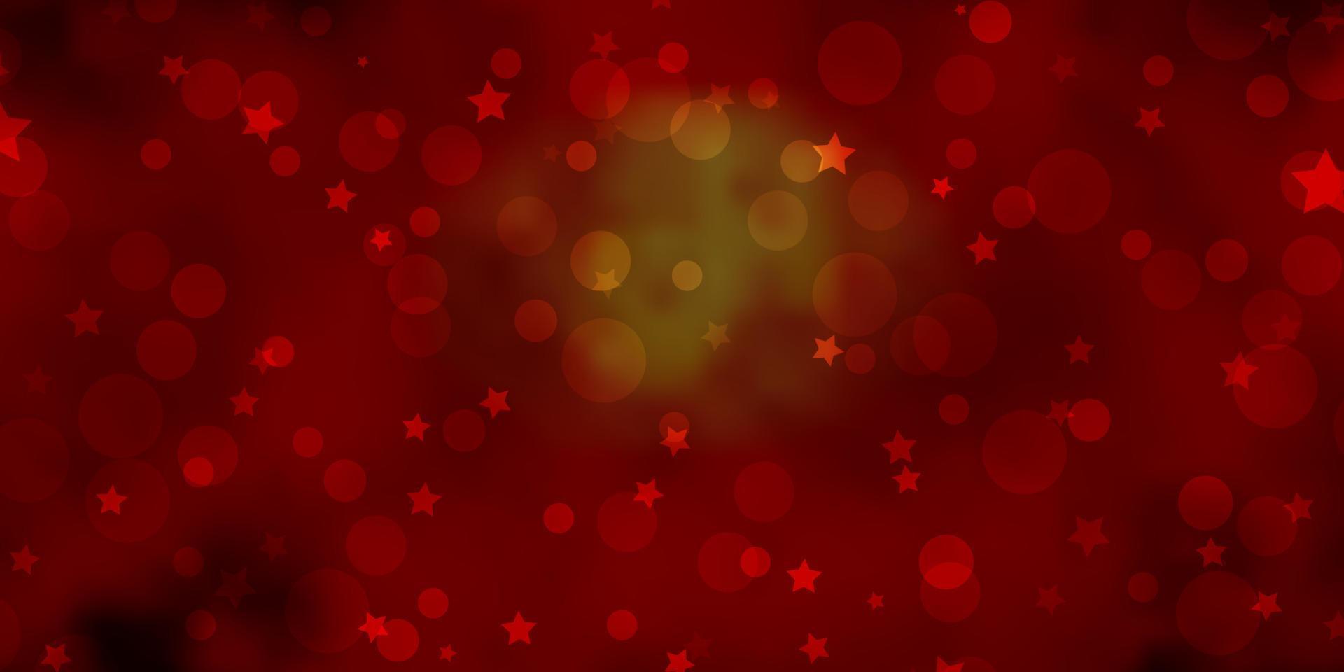 Dark Orange vector background with circles, stars.