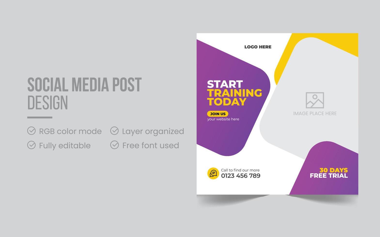 Gym social media post or promotional square flyer design template vector illustration pro download