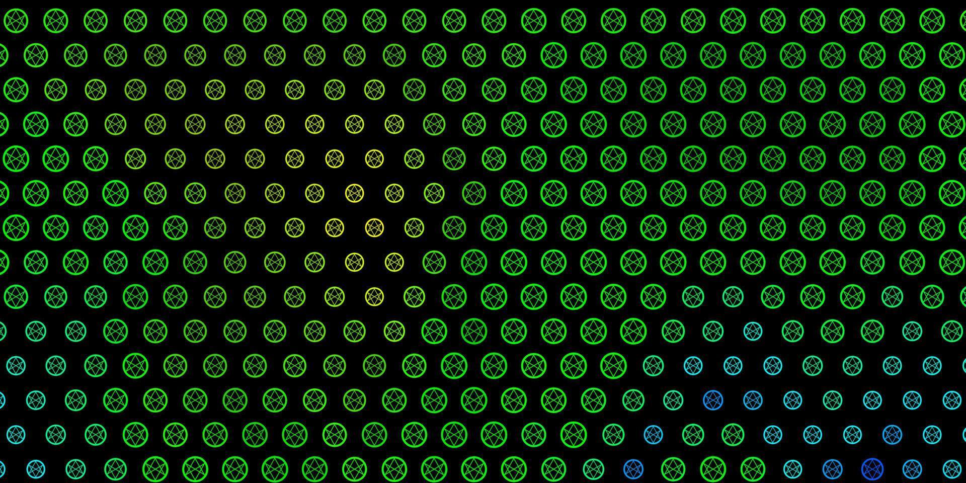 Fondo de vector azul oscuro, verde con símbolos de misterio.