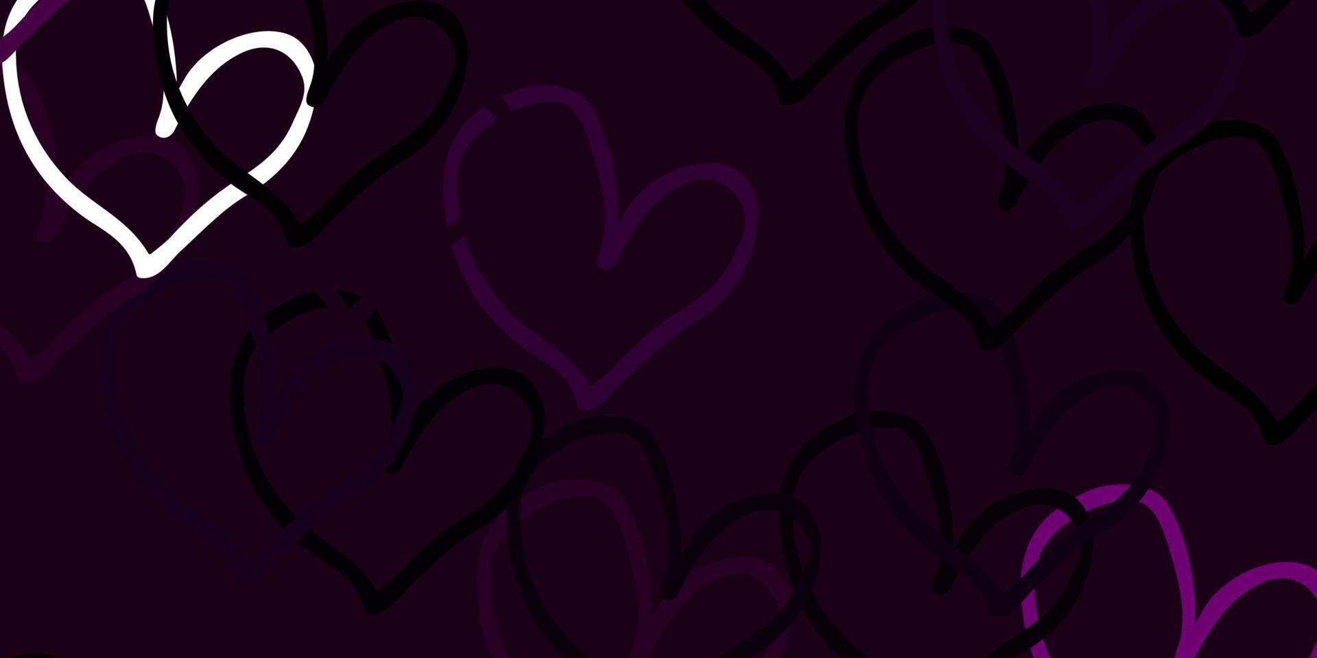 plantilla de vector de color púrpura claro con corazones de doodle.