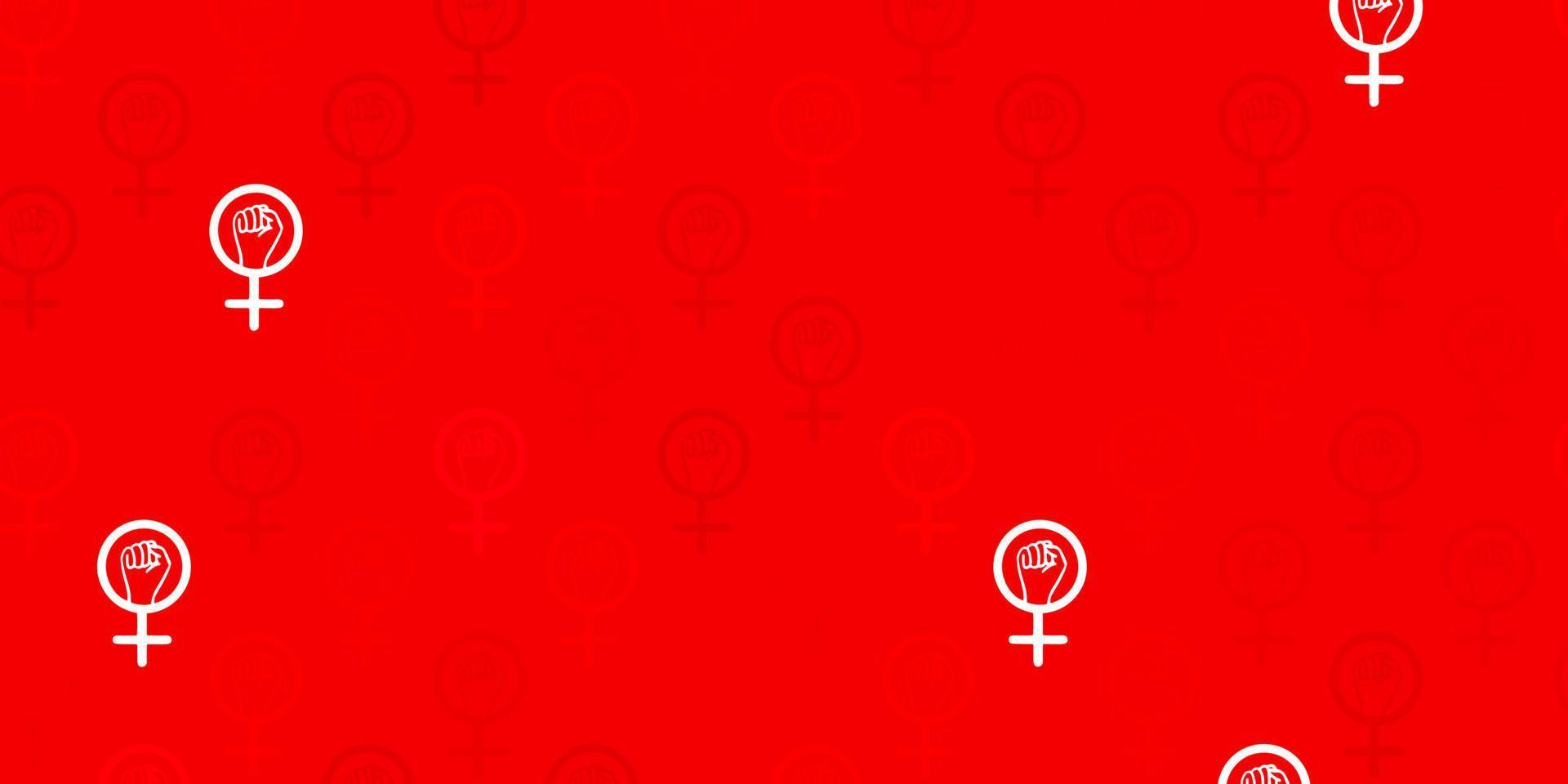 Fondo de vector rojo claro con símbolos de mujer.