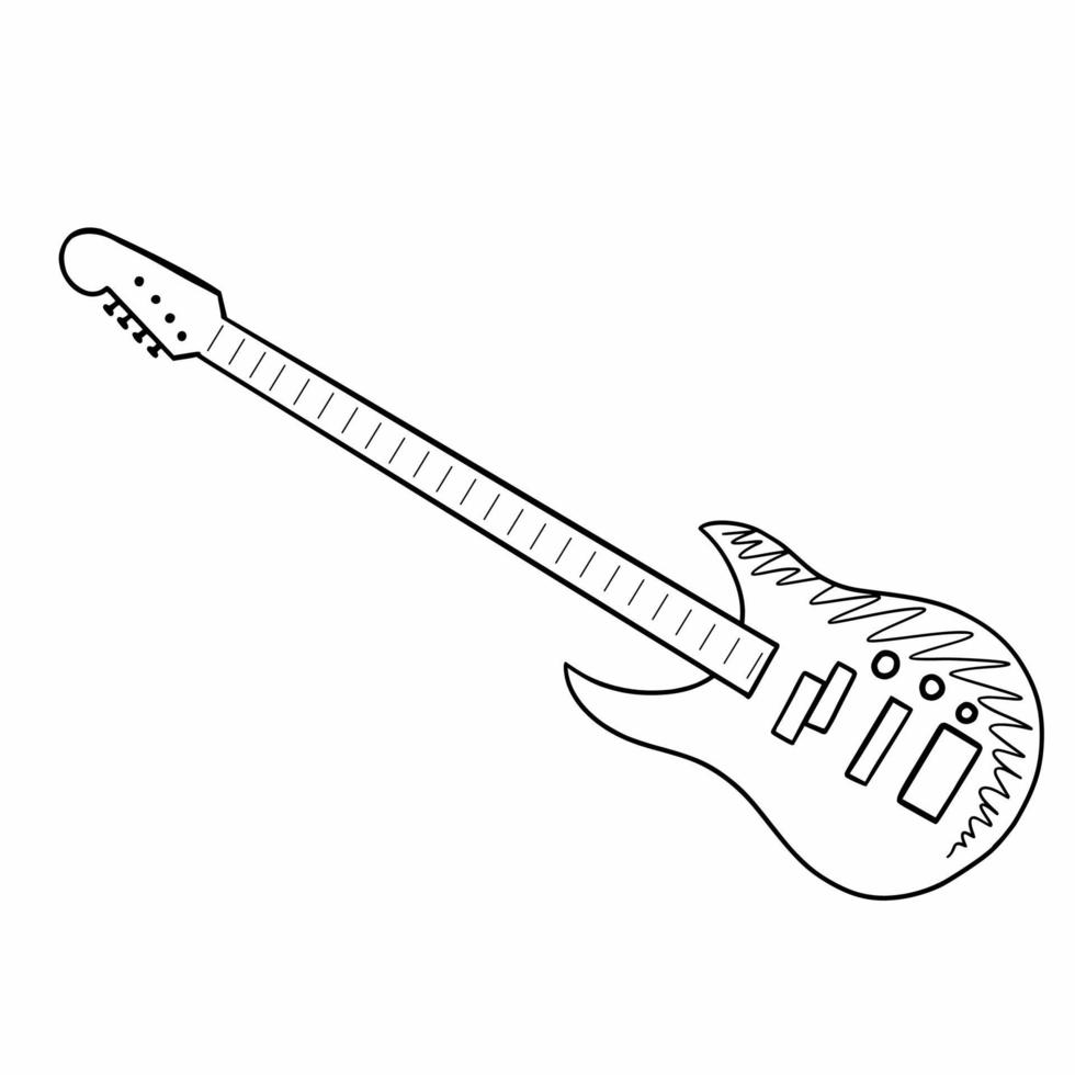 Electric bass guitar. Vector doodle illustration. Musical rock instrument. 6213257 Vector Art at