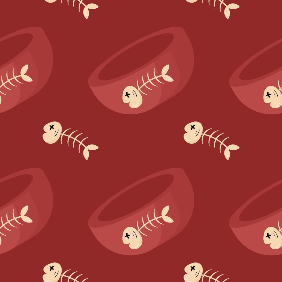 seamless pattern cat feeder with fish bones vector