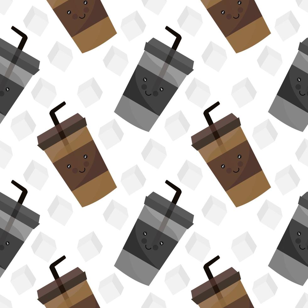 seamless pattern of black iced coffee and cappuccino iced coffee vector