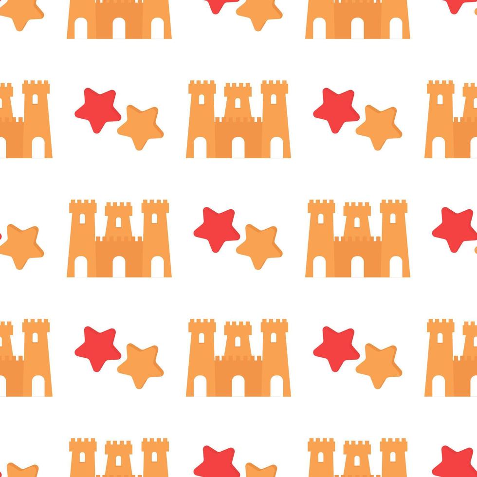 Seamless pattern of sandcastle and starfish vector