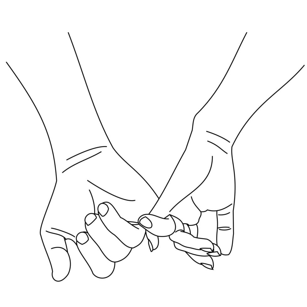 ilustración dibujando una línea de manos haciendo promesas como un concepto de amistad. pareja amorosa tomados de la mano. las manos de dos personas juntan sus dedos meñiques. diseño de promesa meñique para camisa o chaqueta vector