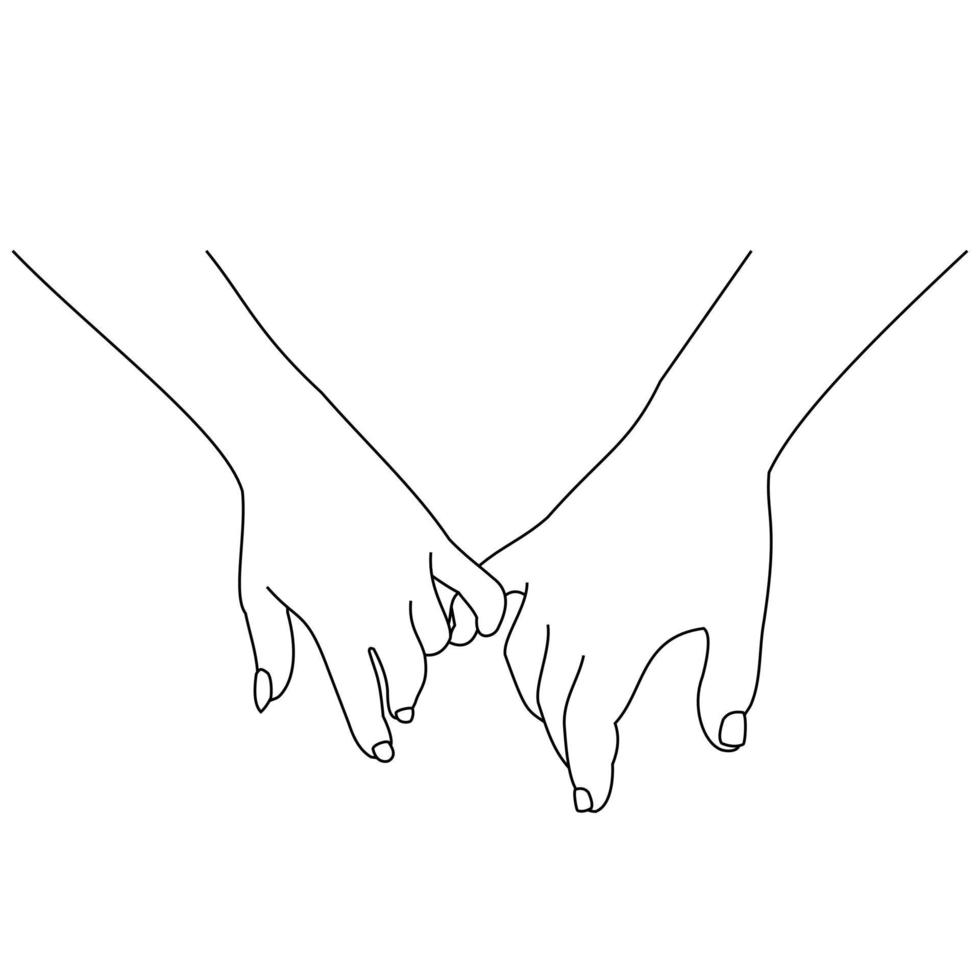 Illustration line drawing a hands making promise as a friendship concept.  Loving couple holding hands. Hands of two people hook their little fingers  together. Pinky promise design for shirt or jacket 6213412