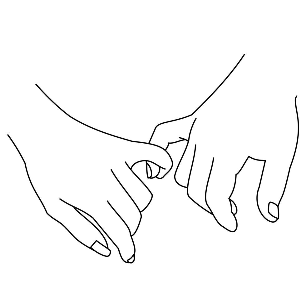 Illustration line drawing a hands making promise as a friendship concept. Loving couple holding hands. Hands of two people hook their little fingers together. Pinky promise design for shirt or jacket vector