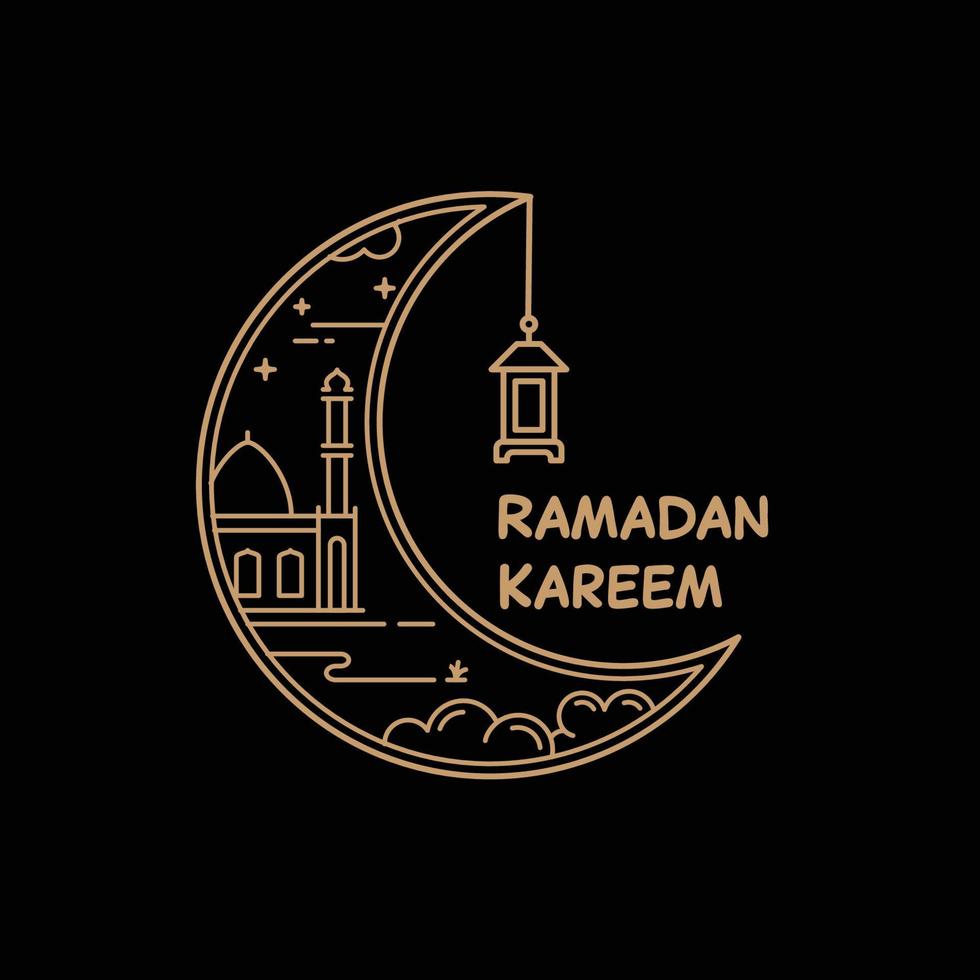 mosque in the crescent moon ramadan concept vector