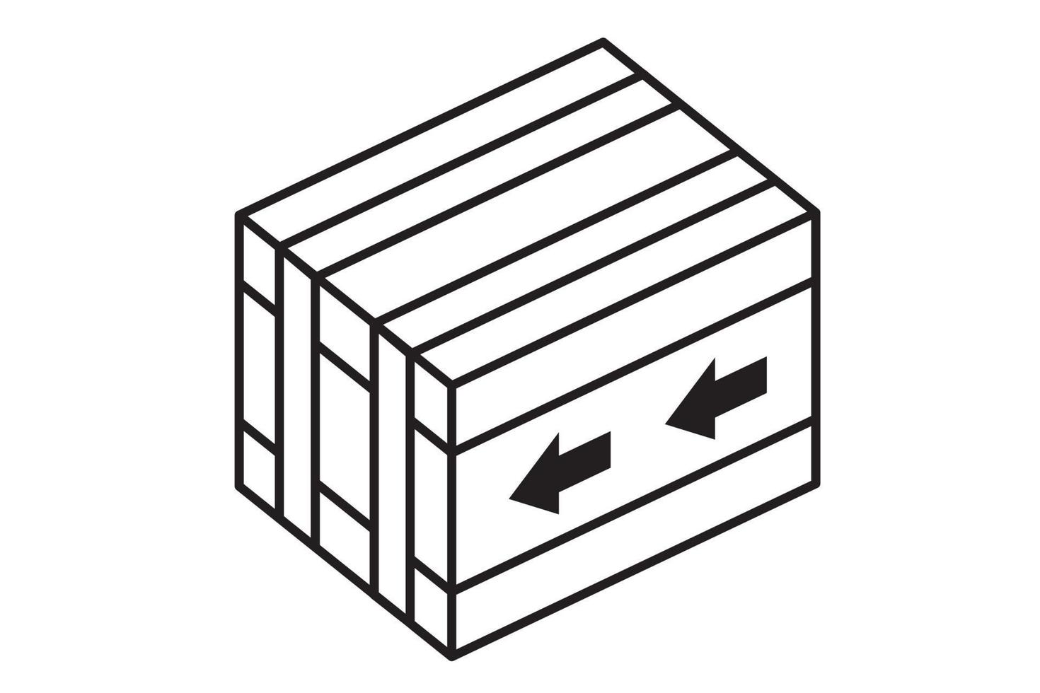 Delivery box outline vector icon. Black and white simple delivery container design with arrows, isometric projection. Cardboard box icon.