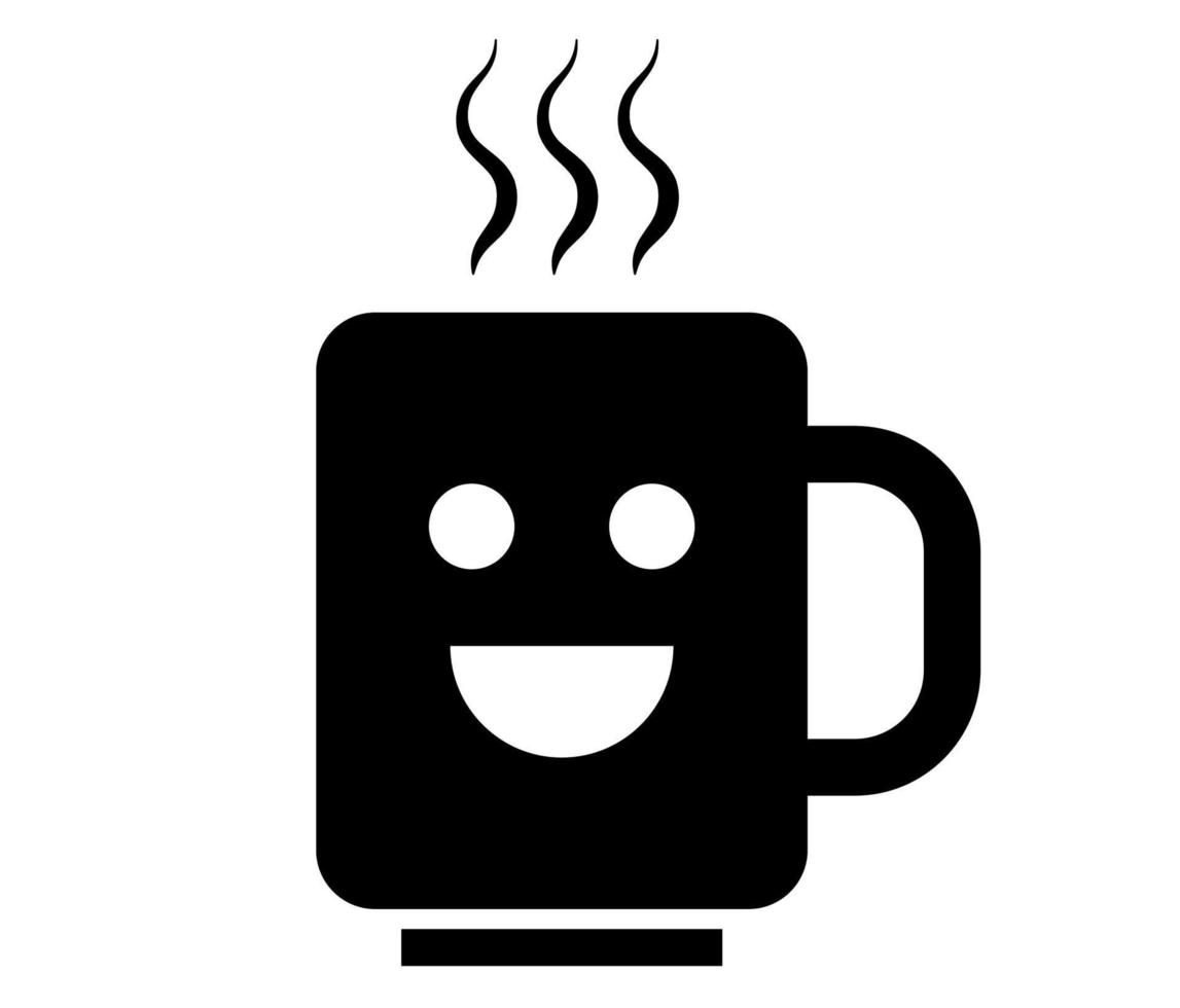 taza sonriente icono de vector plano. café, taza de té caliente con sonrisa y ondas de vapor.