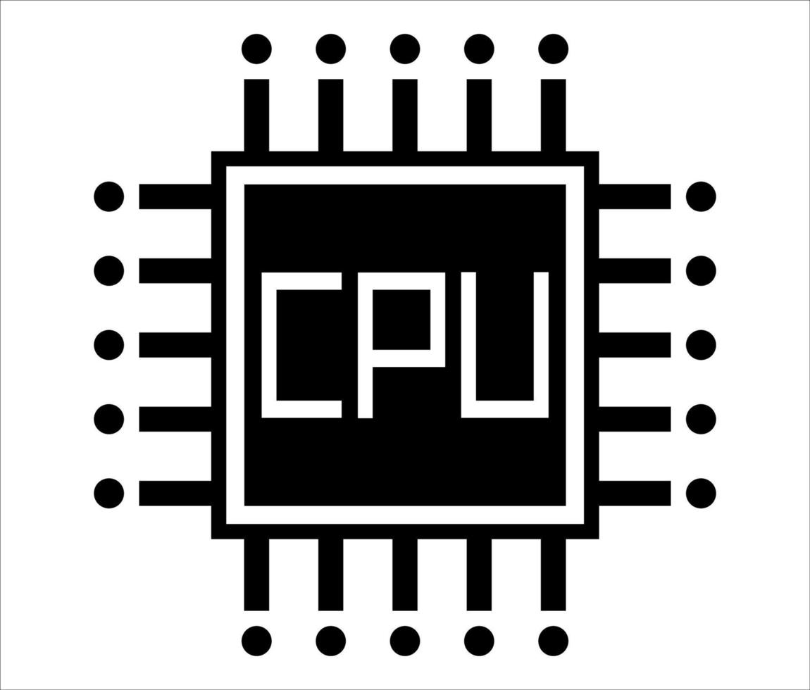 ilustración de cpu vectorial en blanco y negro. icono de la unidad de proceso central de la computadora. icono de cpu del procesador de pc. vector