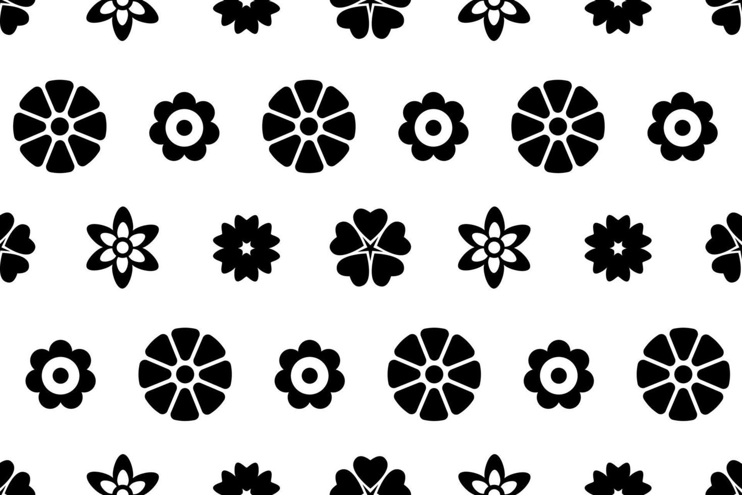 Flat floral pattern. Black and white flowers repeating pattern. Vector creative pattern for wrapping, textile, covering, printing and other design projects.