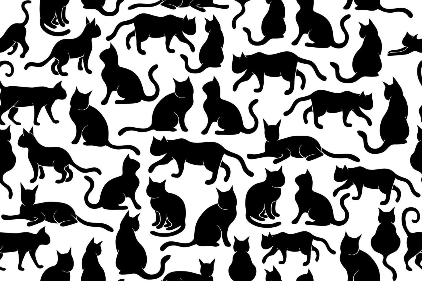 Seamless, repeating pattern with cats. Kittens flat shapes illustrations. Black and white pussy cats in different position seamless pattern. vector