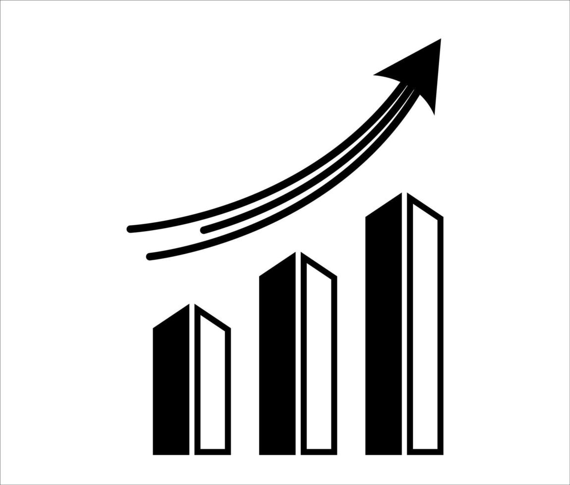 estadísticas ascendentes con flecha. diagrama vectorial en blanco y negro. empresa en crecimiento, icono de éxito vector