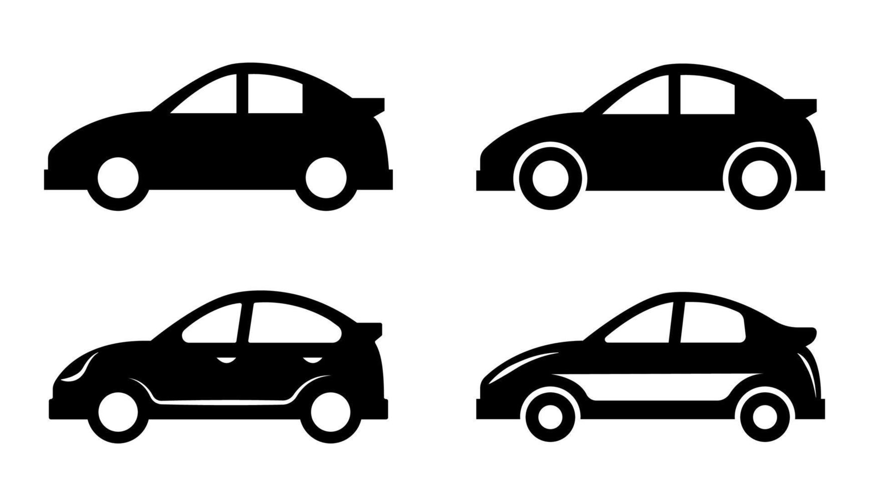 conjunto de iconos de coche. ilustraciones de coches planos negros aislados en fondo blanco. conjunto de logotipos de automóviles. vector