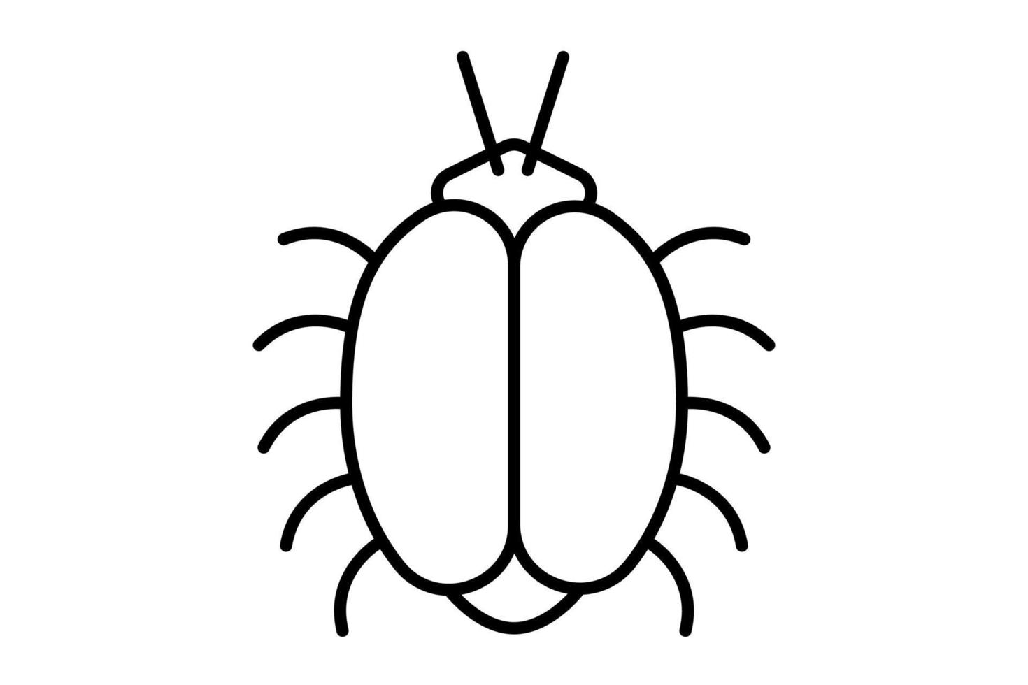 Bug line art icon. Black thin line art bug illustration isolated on white background. Bug vector icon, flying insect with legs and wings.