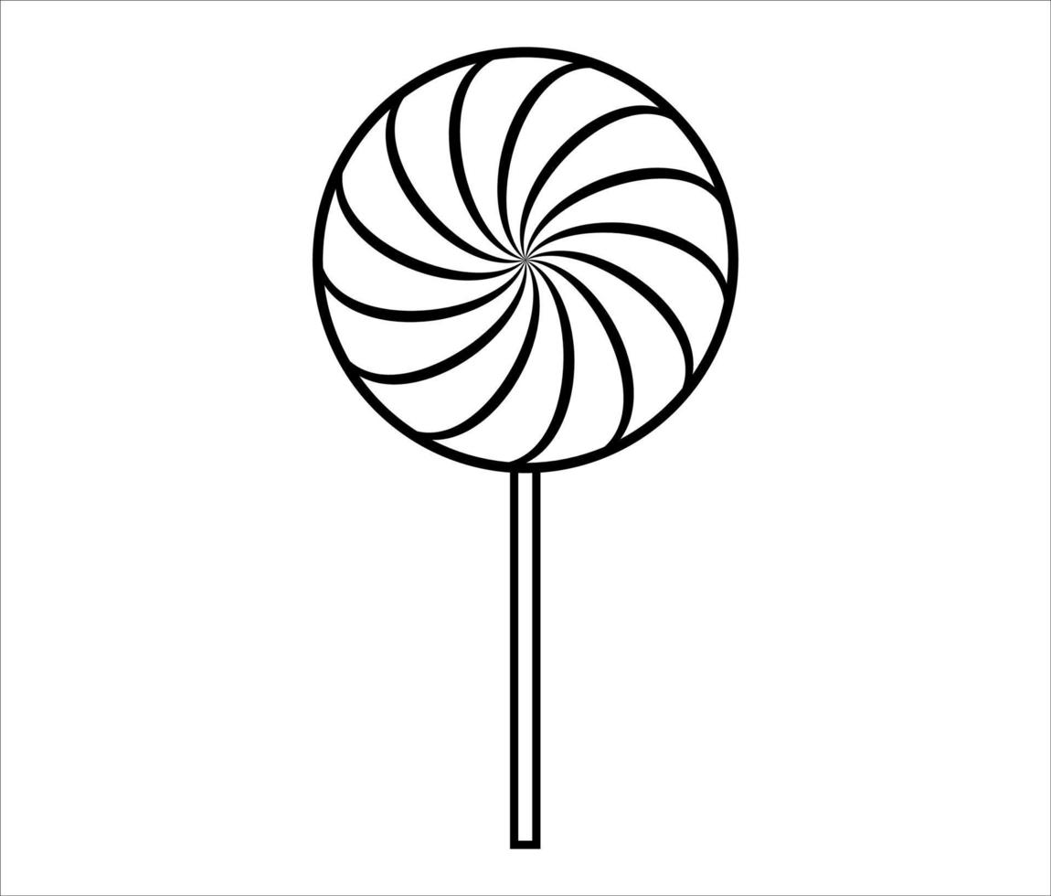 lollipop vector line art, black thin outline icon. Candy on stick with swirl lines illustration isolated on white background. Minimalistic lollipop icon.