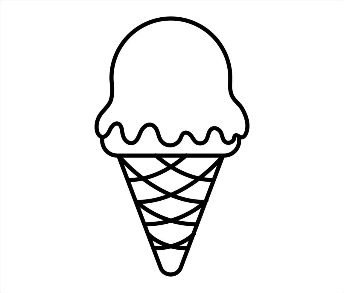 icono de helado. ilustración de helado vectorial simple con línea delgada negra. Postre de cono con topping de bola derretida. vector