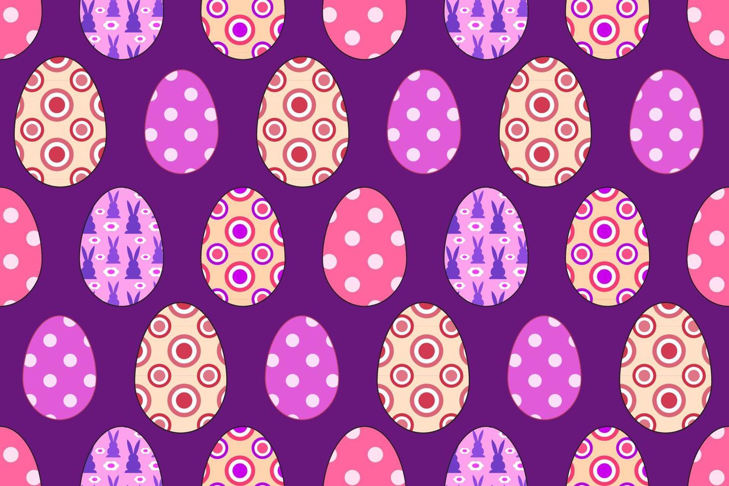 Colorful patterned Easter eggs, Easter eggs seamless pattern, ornate colored eggs on purple background repeating vector pattern.