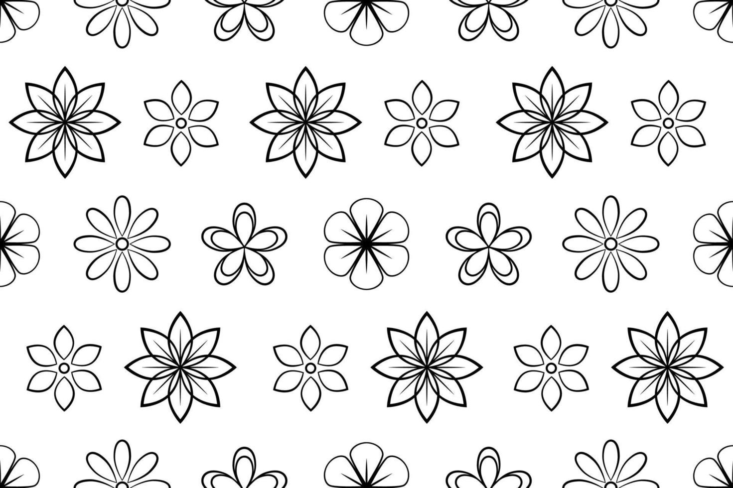 Black and white seamless floral pattern with abstract symmetric flowers. Floral repeating icons for wrapping paper and textile pattern. vector