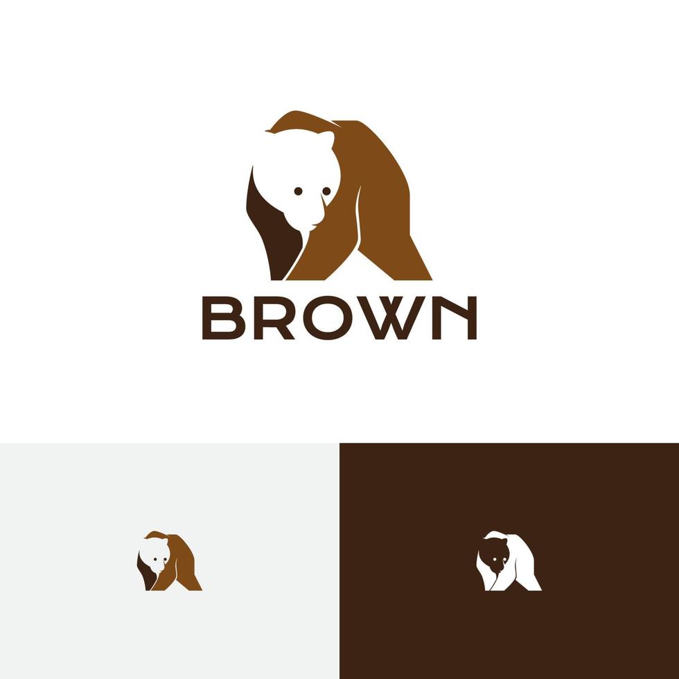 plantilla de logotipo negativo de naturaleza de vida silvestre de oso grizzly marrón vector