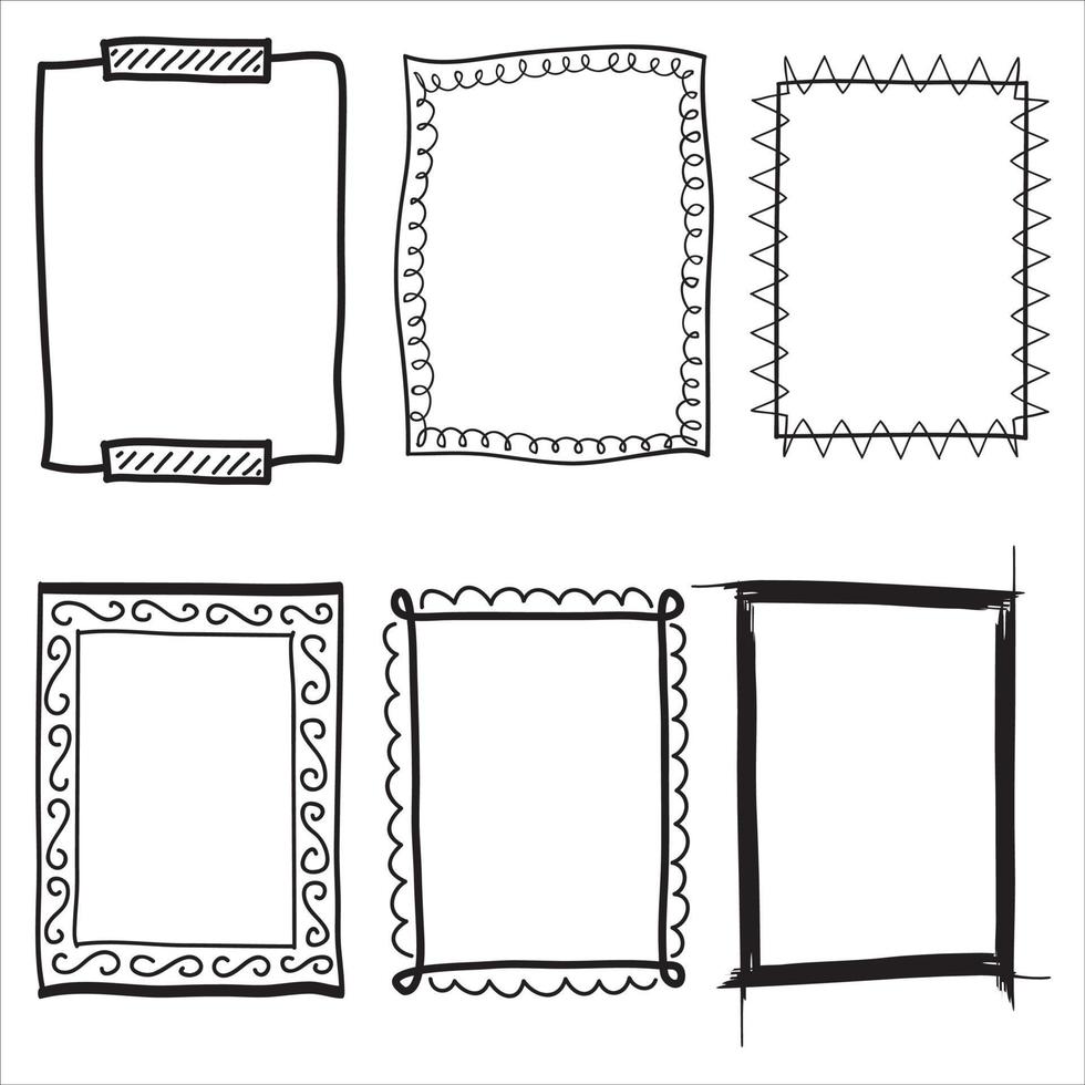 conjunto dibujado a mano de marcos rectangulares de garabatos en blanco y negro vector