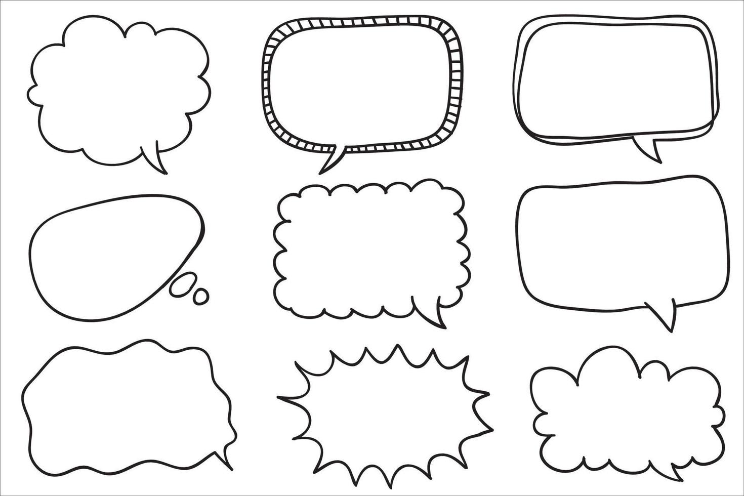 Hand drawn set of speech bubbles isolated . Doodle set element. Vector illustration.