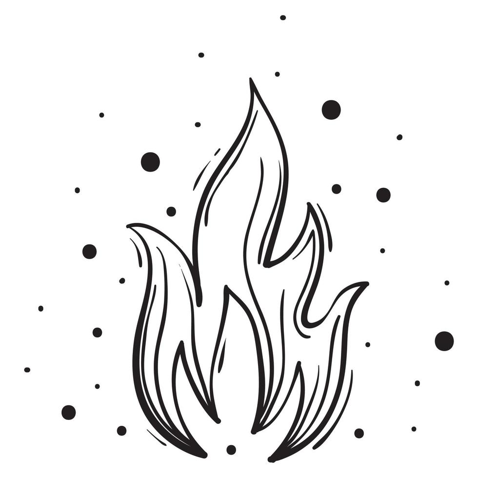 iconos de fuego dibujados a mano. conjunto de vectores de iconos de llamas de fuego. fuego de boceto de garabato dibujado a mano, dibujo en blanco y negro. símbolo de fuego simple.