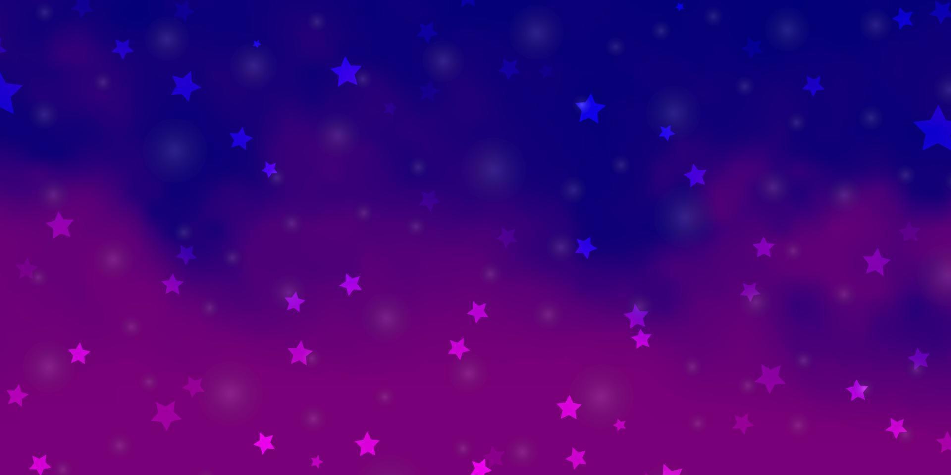 Plantilla de vector violeta, rosa claro con estrellas de neón.