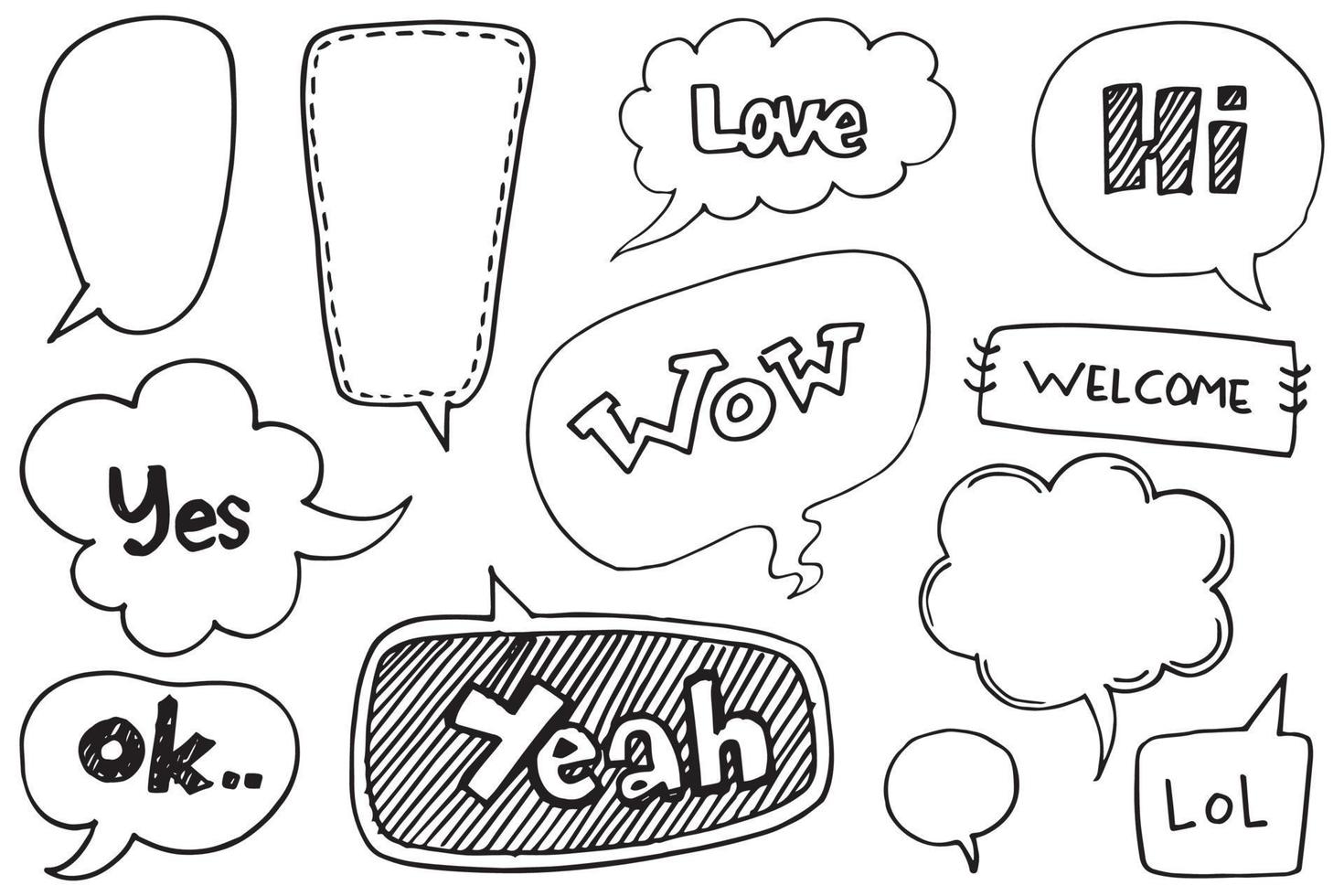 Hand drawn set of speech bubbles isolated . Doodle set element. Vector illustration.