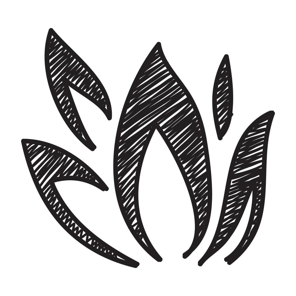 Hand drawn fire icons. Fire Flames Icons Vector Set. Hand Drawn Doodle Sketch Fire, Black and White Drawing. Simple fire symbol.