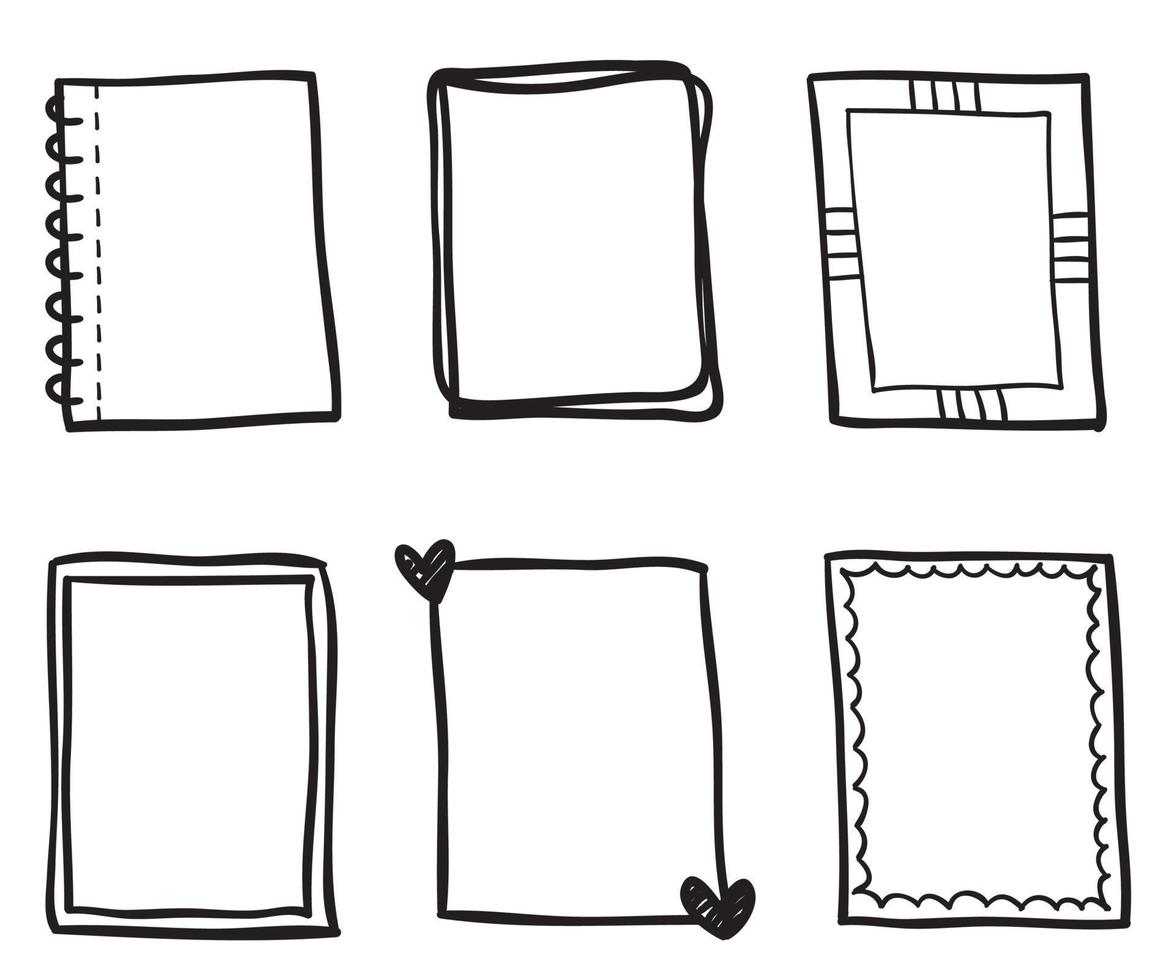 hand drawn Set of black and white doodle rectangle frames vector