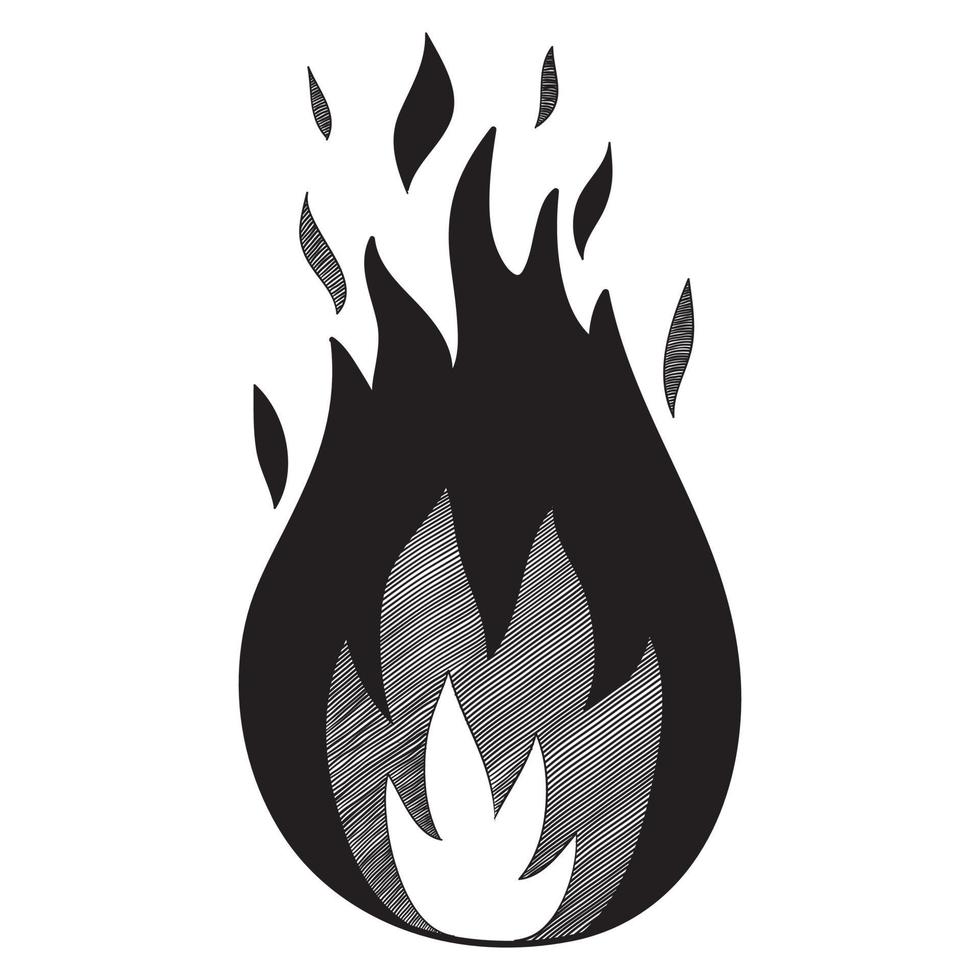 iconos de fuego dibujados a mano. conjunto de vectores de iconos de llamas de fuego. fuego de boceto de garabato dibujado a mano, dibujo en blanco y negro. símbolo de fuego simple.