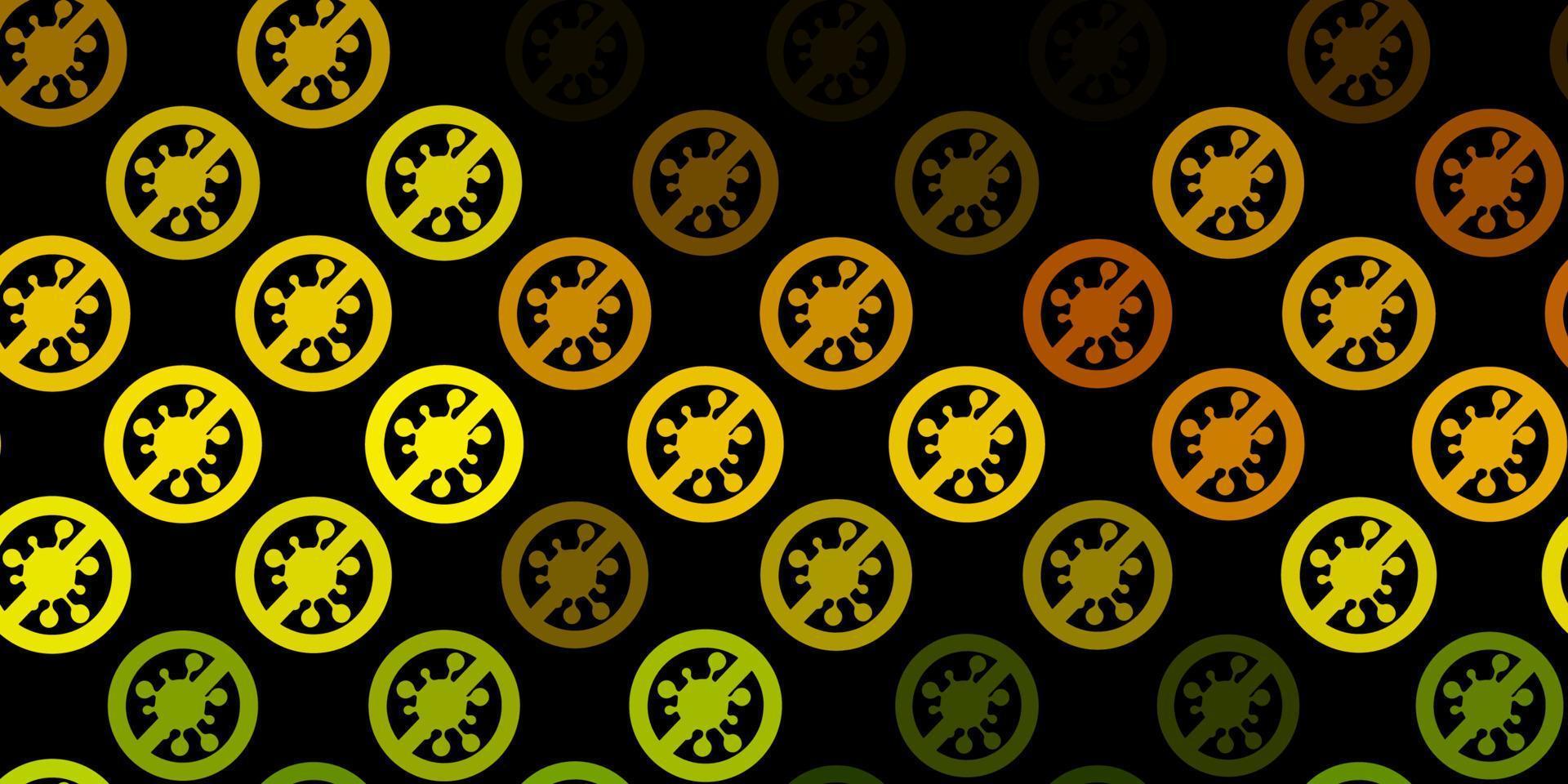 Dark Green, Yellow vector background with covid-19 symbols.