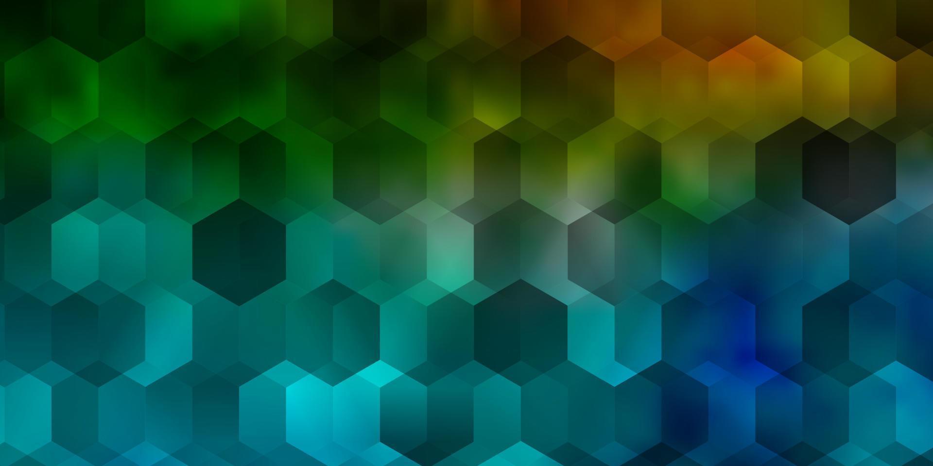 Telón de fondo de vector azul claro, verde con hexágonos.