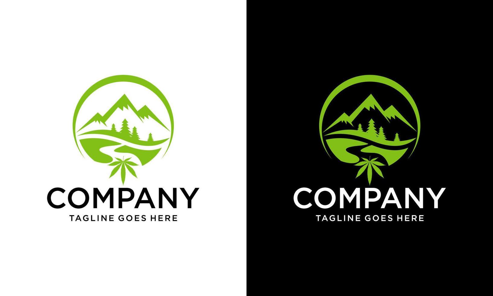 Resumen de marihuana y montaña. ilustración creativa montaña simple con vector de diseño de logotipo de hoja de cannabis