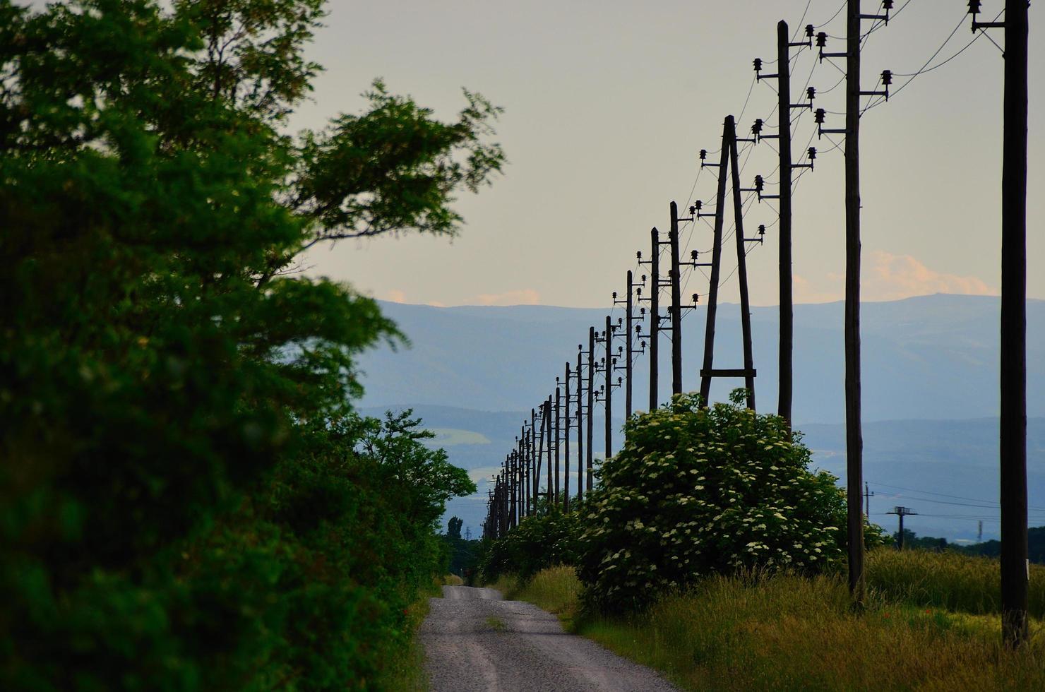 road with electricity pylons photo